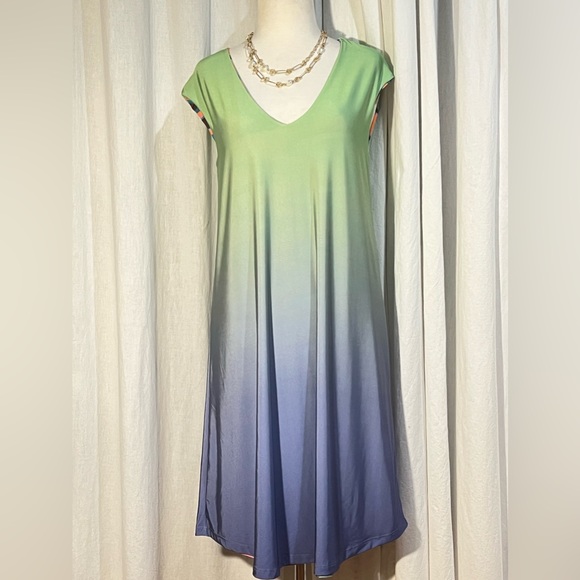 Nally & Millie 2 dresses in 1-REVERSIBLE matte jersey V- neck cap Silv shift-NWT - Picture 1 of 15